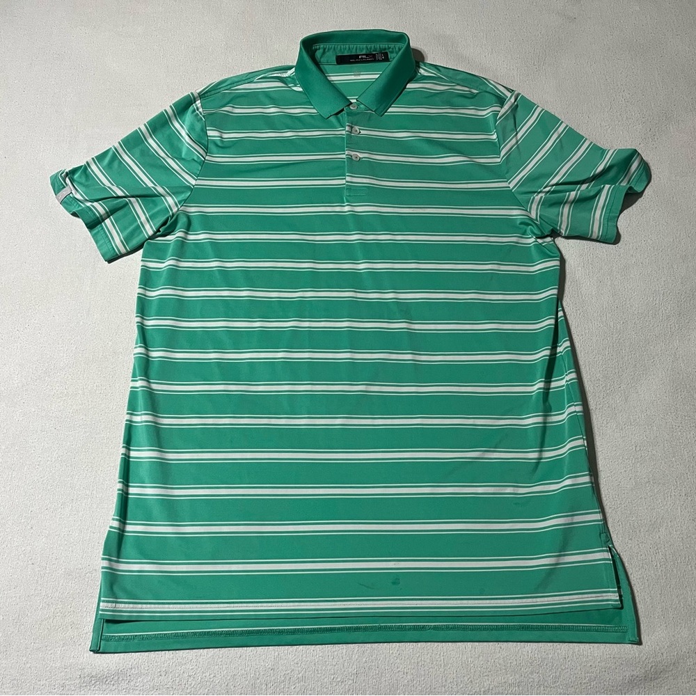 RLX Ralph Lauren Mens Large Golf Polo Green Striped